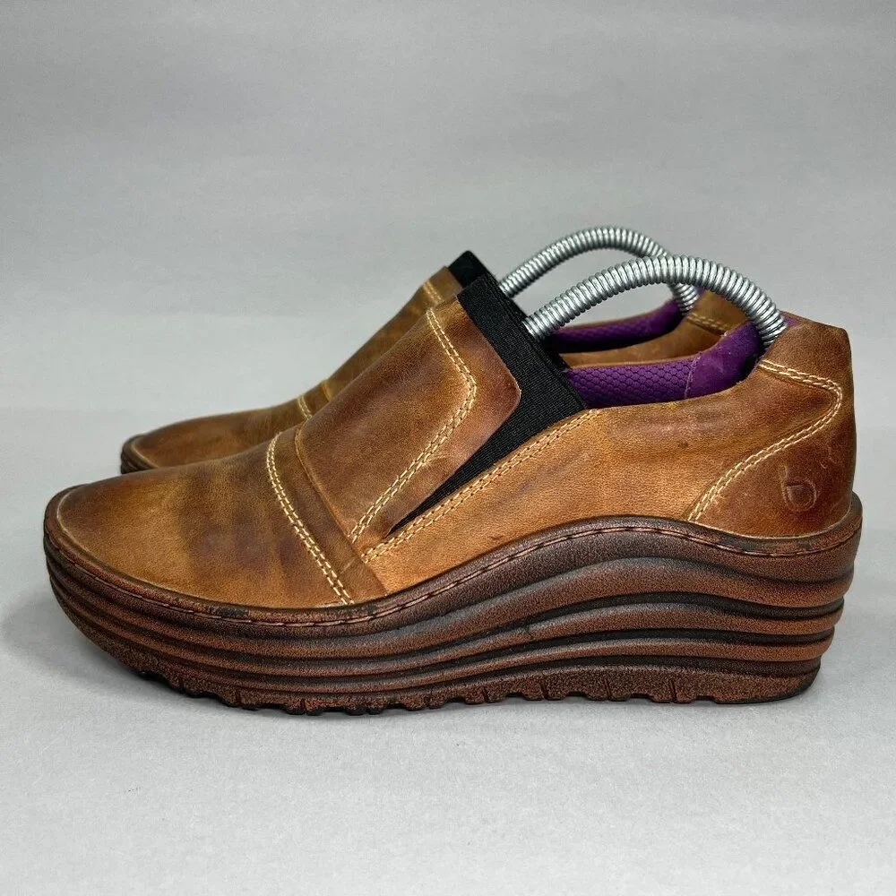 Bionica Women's Size 7 Grinnell Brown Leather Wedge Slip On‎ Shoes